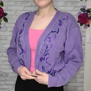 Vintage Purple Beaded Sequin Knit Cardigan Grandmacore